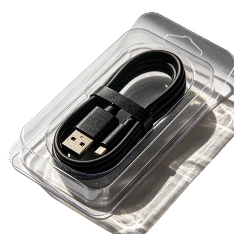 Cutie blister PET pentru cablu de încărcare telefon, carcasă blister transparentă cu muchii pliabile, card hardware din hârtie