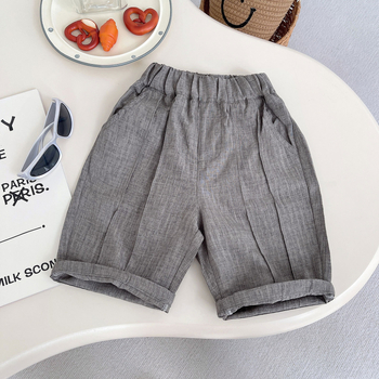 Set de vară pentru copii din două piese, stil inspirat de pădure, top tricotat cu mâneci scurte și pantaloni cropped, culoare solidă.