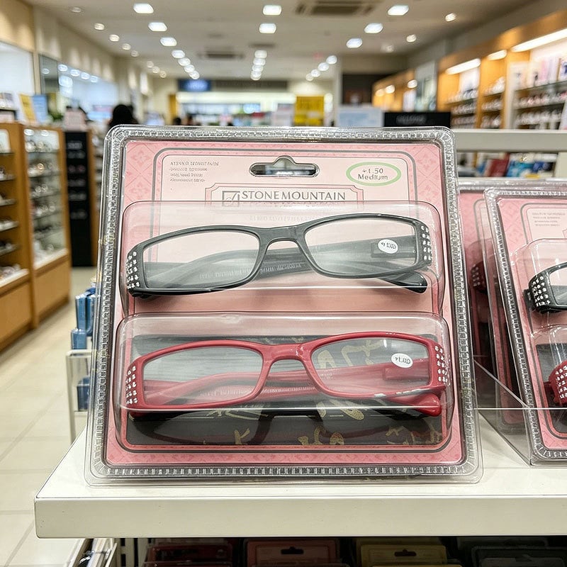 Cutie blister transparentă pentru ochelari de soare, cu căptușeală PVC