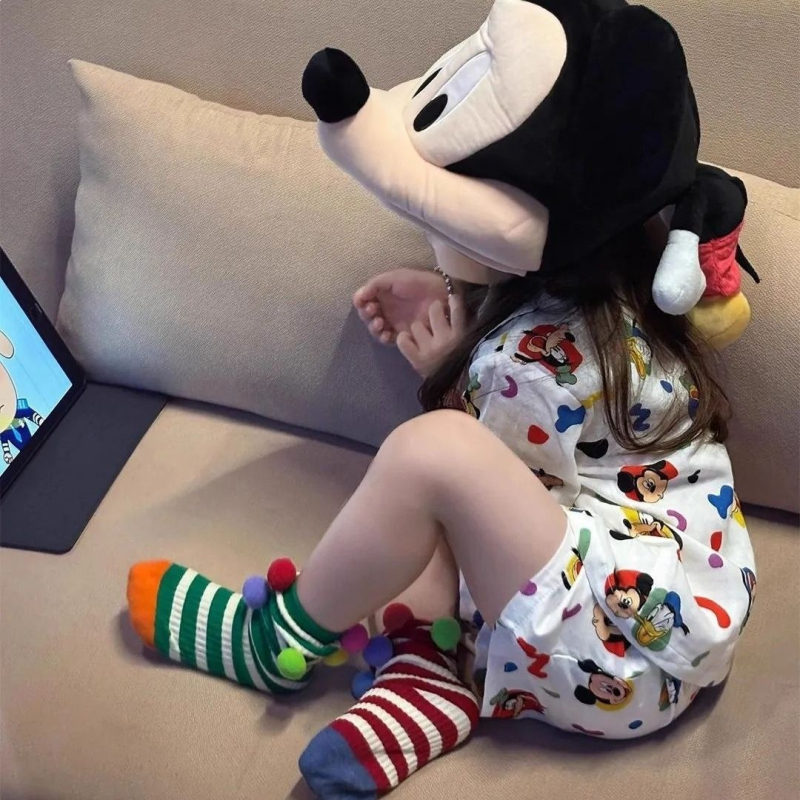 Set de pijamale de vară pentru copii, design 3D cartoon, tricou cu guler rotund și mâneci scurte, pantaloni scurți, unisex