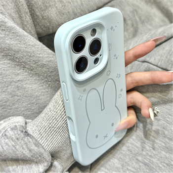 Carcasă din silicon cu iepure desenat în stil minimalist, colorată, pentru iPhone 17 Pro Max, iPhone 16, iPhone 15 și iPhone 14 Pro
