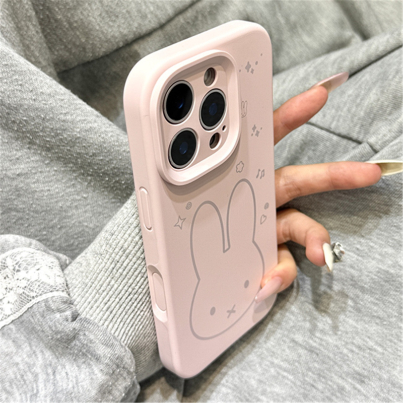 Carcasă din silicon cu iepure desenat în stil minimalist, colorată, pentru iPhone 17 Pro Max, iPhone 16, iPhone 15 și iPhone 14 Pro