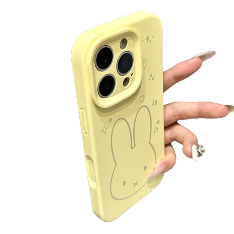 Carcasă din silicon cu iepure desenat în stil minimalist, colorată, pentru iPhone 17 Pro Max, iPhone 16, iPhone 15 și iPhone 14 Pro
