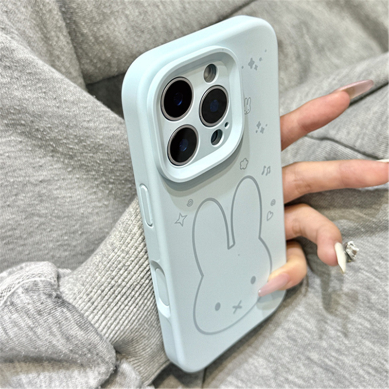 Carcasă din silicon cu iepure desenat în stil minimalist, colorată, pentru iPhone 17 Pro Max, iPhone 16, iPhone 15 și iPhone 14 Pro