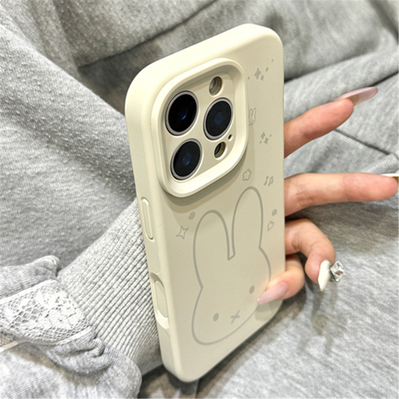 Carcasă din silicon cu iepure desenat în stil minimalist, colorată, pentru iPhone 17 Pro Max, iPhone 16, iPhone 15 și iPhone 14 Pro
