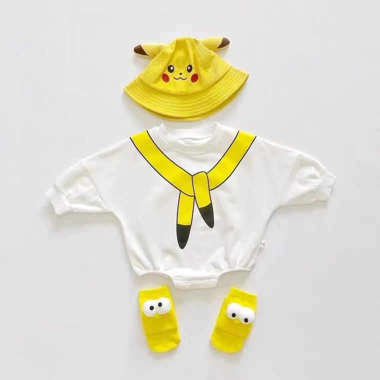 Combinezon din bumbac pentru bebeluți, primăvară-toamnă, design drăguț cu personaje de desene animate, mâneci lungi, glugă detașabilă, 0-12 luni