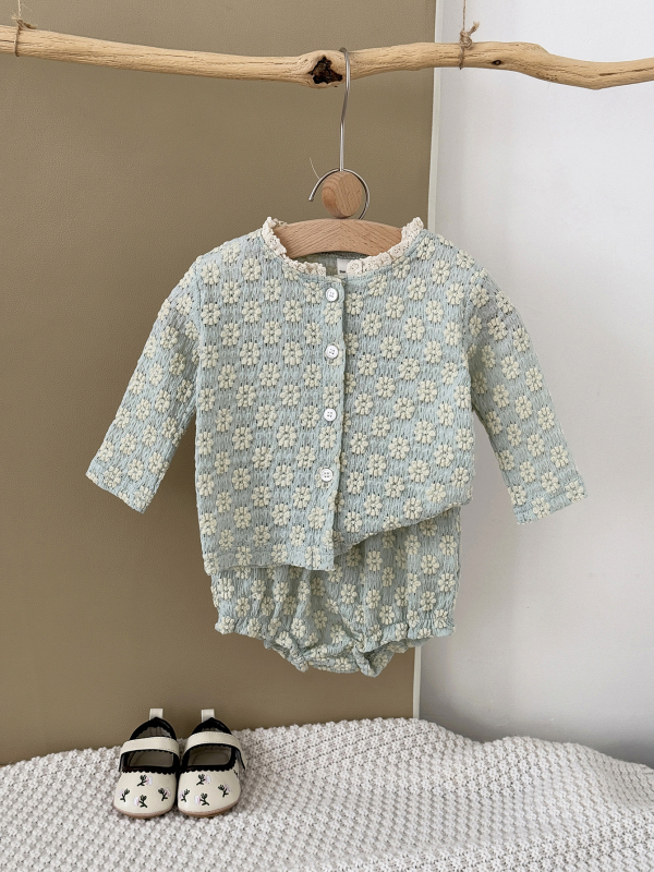 Set de vară pentru fete, două piese: jachetă florală și pantaloni scurți (1–3 ani)