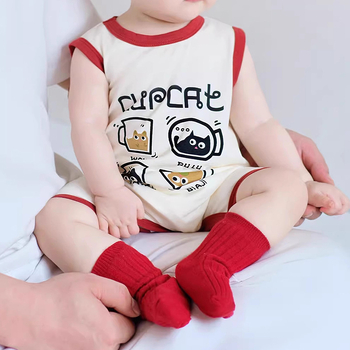 Salopetă de bebeluș din bumbac, fără mâneci, vară, imprimeu pisică, unisex, pentru nou-născuți