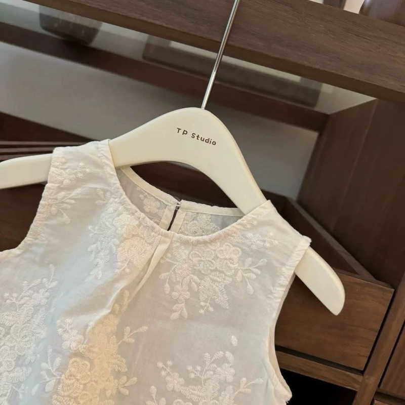 Set de vară pentru fetițe, două piese, top din dantelă și pantaloni largi