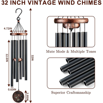 Clopot de vânt din aluminiu de 32 inch, cu motiv de pasăre, stil retro, decor exterior