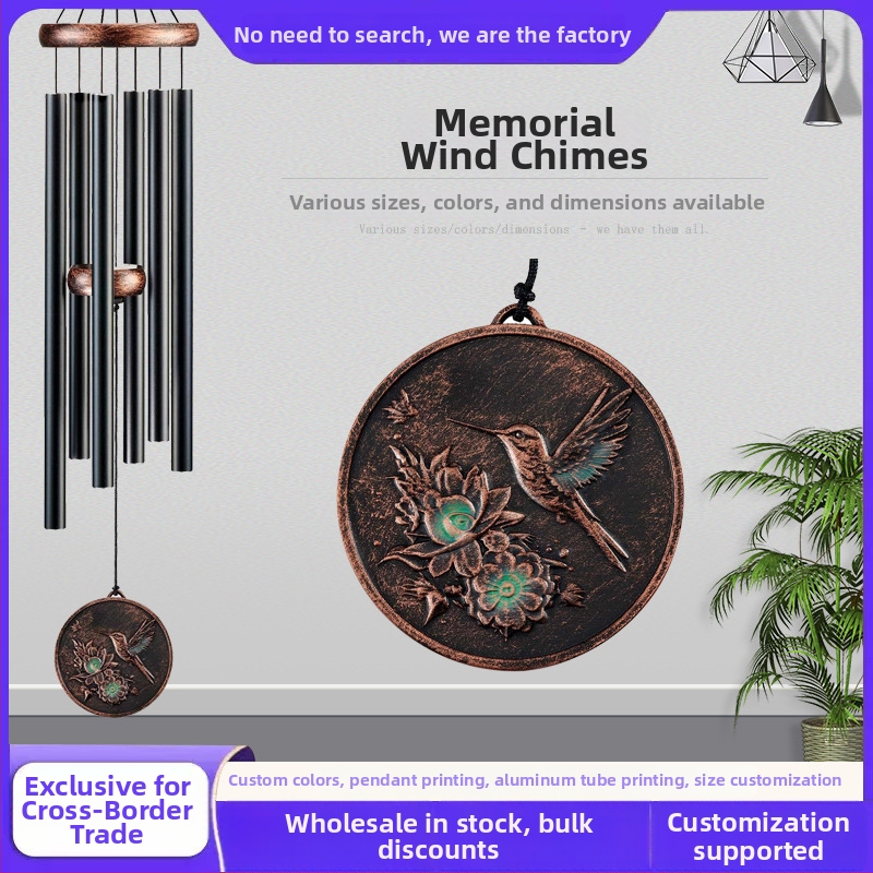 Clopot de vânt din aluminiu de 32 inch, cu motiv de pasăre, stil retro, decor exterior