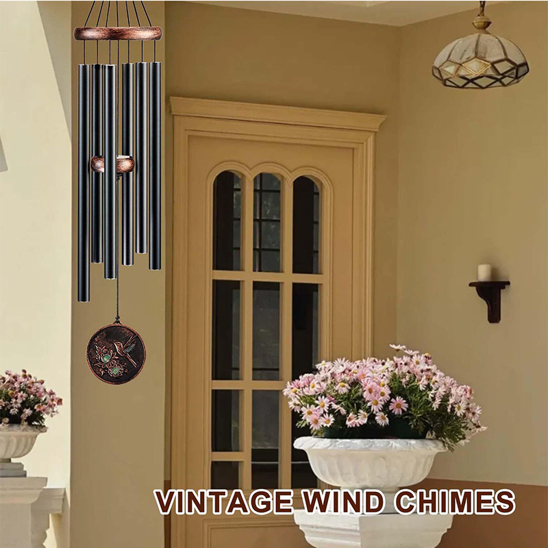 Clopot de vânt din aluminiu de 32 inch, cu motiv de pasăre, stil retro, decor exterior