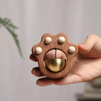 Clopot de ușă cu labă de pisică, lemn masiv, clopot magnetic cu cupru, decor creativ pentru casă