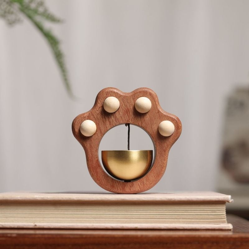 Clopot de ușă cu labă de pisică, lemn masiv, clopot magnetic cu cupru, decor creativ pentru casă