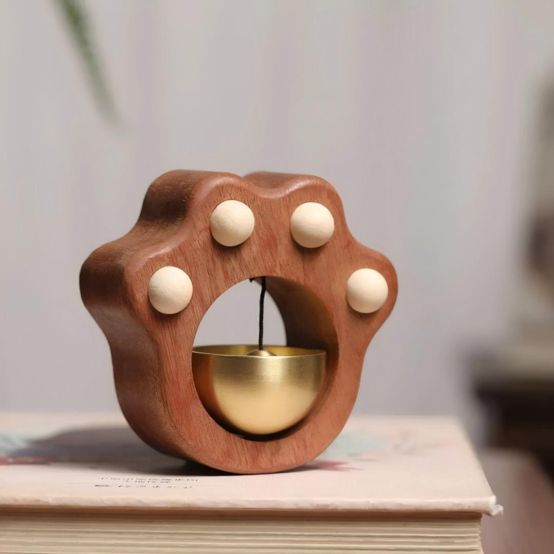 Clopot de ușă cu labă de pisică, lemn masiv, clopot magnetic cu cupru, decor creativ pentru casă