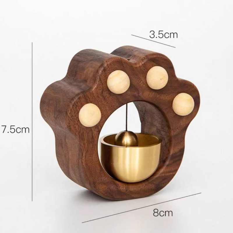 Clopot de ușă cu labă de pisică, lemn masiv, clopot magnetic cu cupru, decor creativ pentru casă