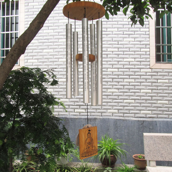 Clopoțel de vânt metalic lucrat manual cu sutre budiste Heart Sutra, Lotus Sutra și Guanyin decor Feng Shui pentru agățat