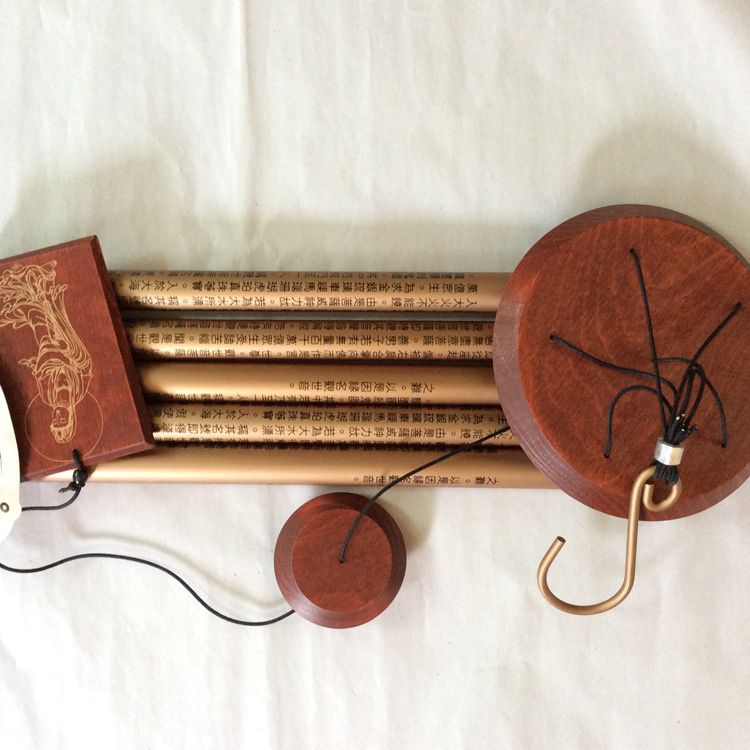 Clopoțel de vânt metalic lucrat manual cu sutre budiste Heart Sutra, Lotus Sutra și Guanyin decor Feng Shui pentru agățat