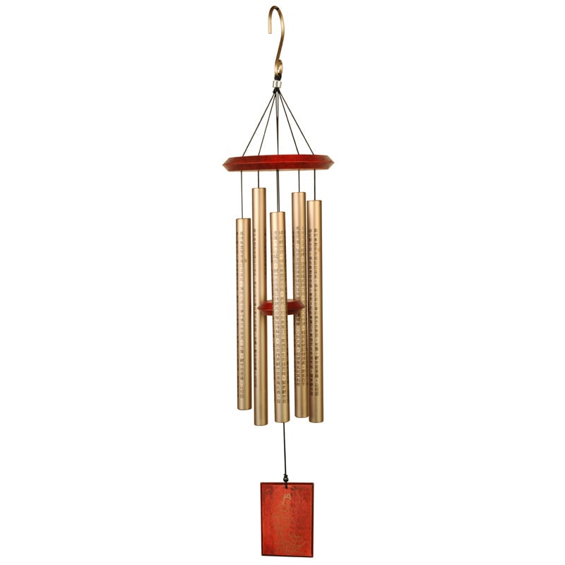 Clopoțel de vânt metalic lucrat manual cu sutre budiste Heart Sutra, Lotus Sutra și Guanyin decor Feng Shui pentru agățat