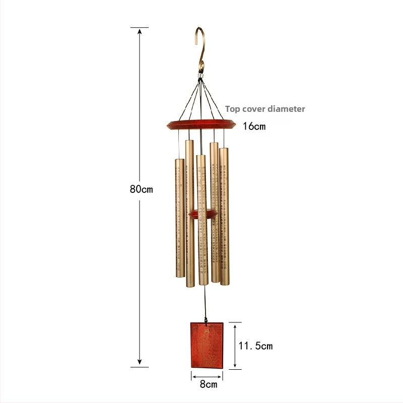 Clopoțel de vânt metalic lucrat manual cu sutre budiste Heart Sutra, Lotus Sutra și Guanyin decor Feng Shui pentru agățat