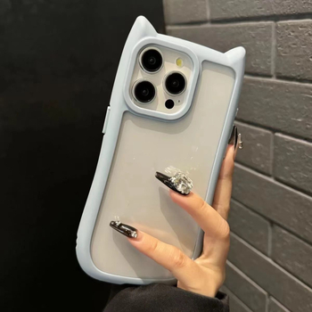 Carcasă din silicon cu urechi de pisică pentru iPhone 16 Pro Max – Transparentă, rezistentă la căderi