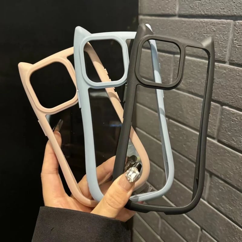 Carcasă din silicon cu urechi de pisică pentru iPhone 16 Pro Max – Transparentă, rezistentă la căderi