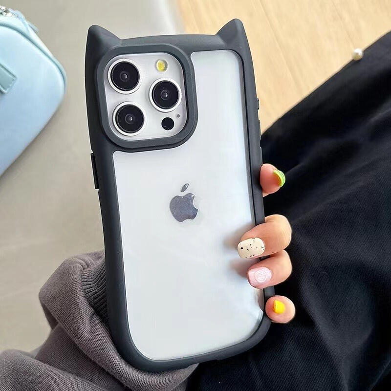 Carcasă din silicon cu urechi de pisică pentru iPhone 16 Pro Max – Transparentă, rezistentă la căderi