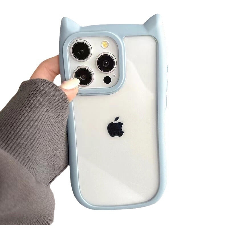 Carcasă din silicon cu urechi de pisică pentru iPhone 16 Pro Max – Transparentă, rezistentă la căderi