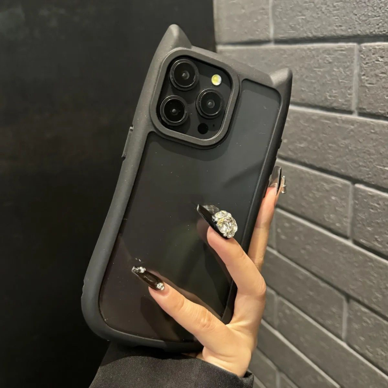 Carcasă din silicon cu urechi de pisică pentru iPhone 16 Pro Max – Transparentă, rezistentă la căderi