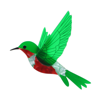 Broșă din acril, elegantă, în formă de colibri verde, realizată manual