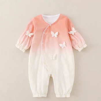 Salopetă de toamnă din bumbac pentru fetițe, imprimeu cu fluture, 0–80 cm, mâneci lungi, pulover