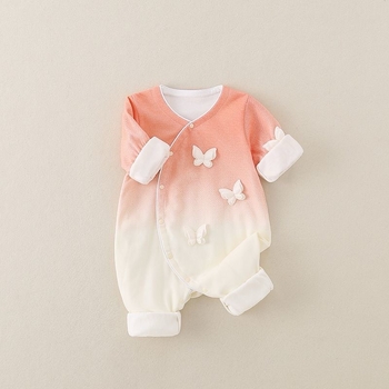 Salopetă de toamnă din bumbac pentru fetițe, imprimeu cu fluture, 0–80 cm, mâneci lungi, pulover