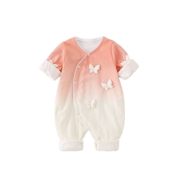 Salopetă de toamnă din bumbac pentru fetițe, imprimeu cu fluture, 0–80 cm, mâneci lungi, pulover