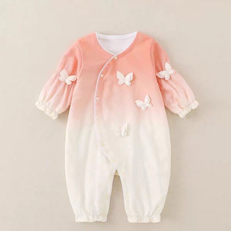 Salopetă de toamnă din bumbac pentru fetițe, imprimeu cu fluture, 0–80 cm, mâneci lungi, pulover