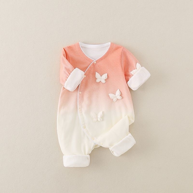Salopetă de toamnă din bumbac pentru fetițe, imprimeu cu fluture, 0–80 cm, mâneci lungi, pulover