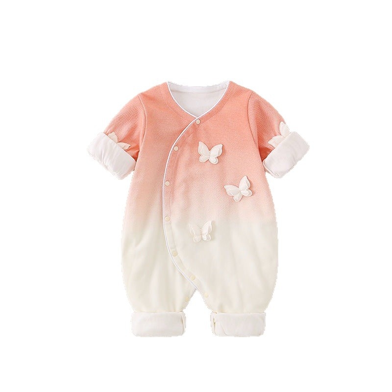Salopetă de toamnă din bumbac pentru fetițe, imprimeu cu fluture, 0–80 cm, mâneci lungi, pulover