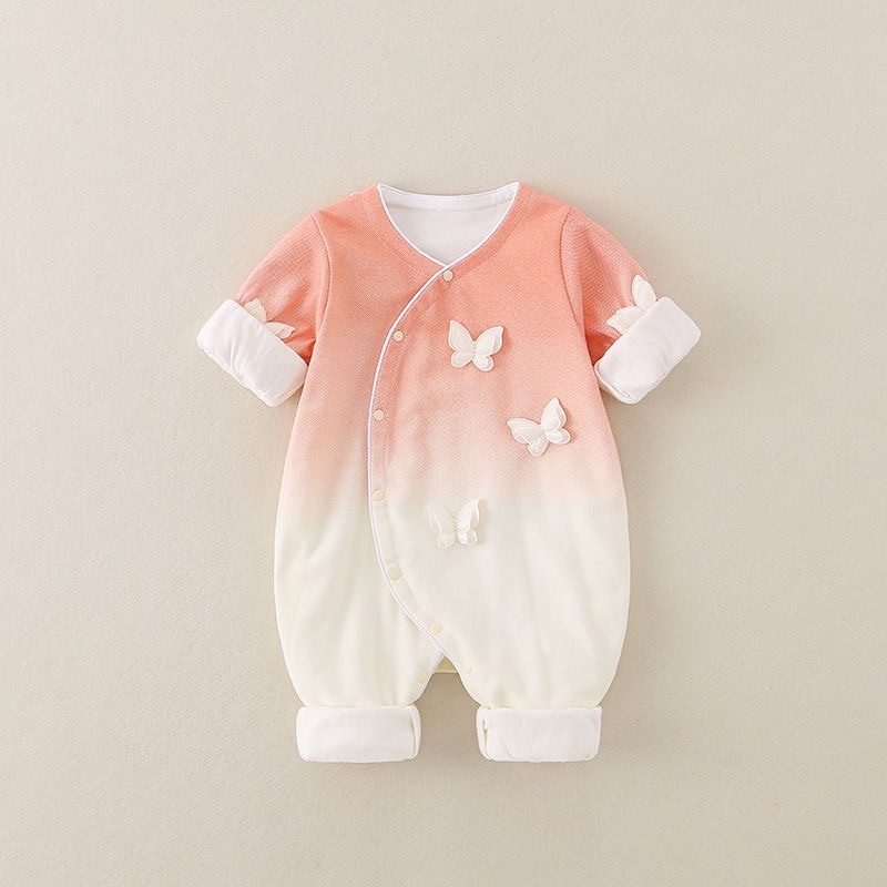 Salopetă de toamnă din bumbac pentru fetițe, imprimeu cu fluture, 0–80 cm, mâneci lungi, pulover
