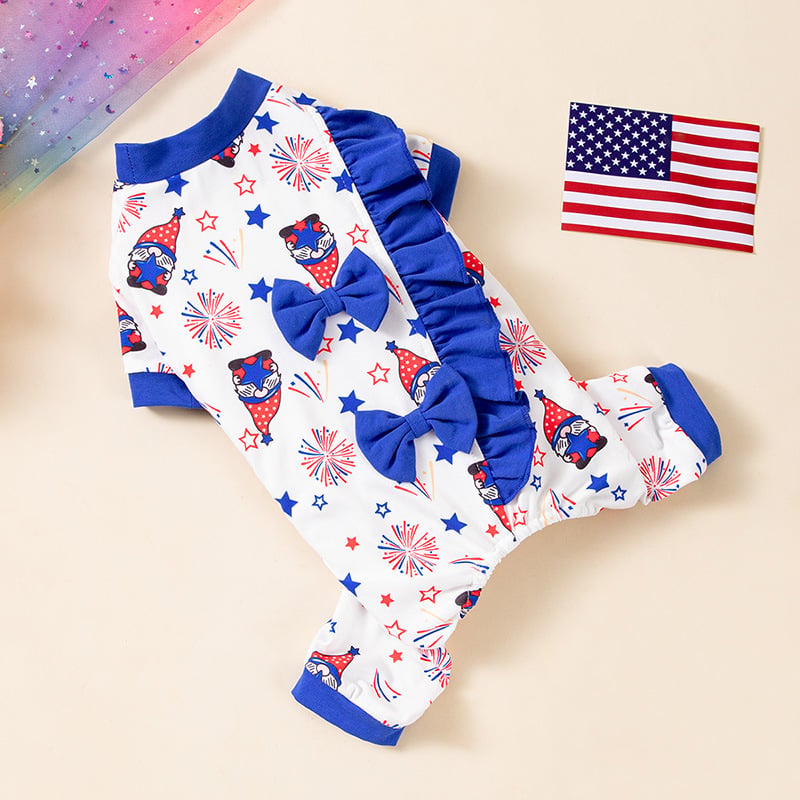 Haină pluș pentru câine cu patru picioare, elastică, emblemă Ziua Independenței, stil european și american, pentru câini de talie mică