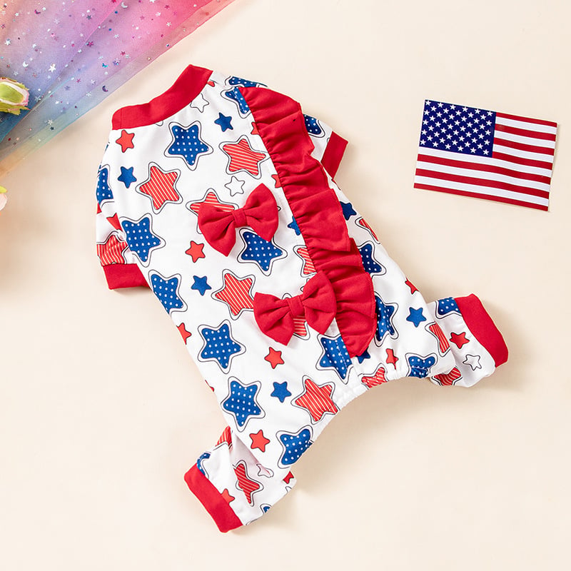 Haină pluș pentru câine cu patru picioare, elastică, emblemă Ziua Independenței, stil european și american, pentru câini de talie mică