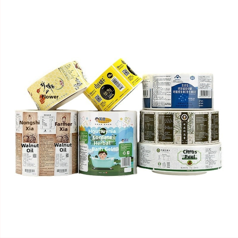 Etichete autocolante personalizabile pe rolă de film PVC transparent lucios, imprimare color