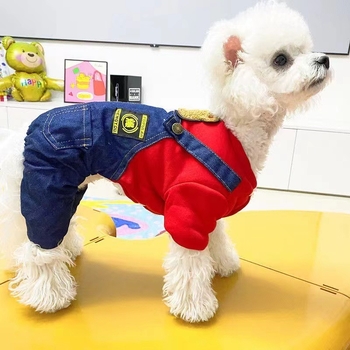 Salopetă din denim cu căptușeală din fleece pentru câini – căldură pentru rase mici