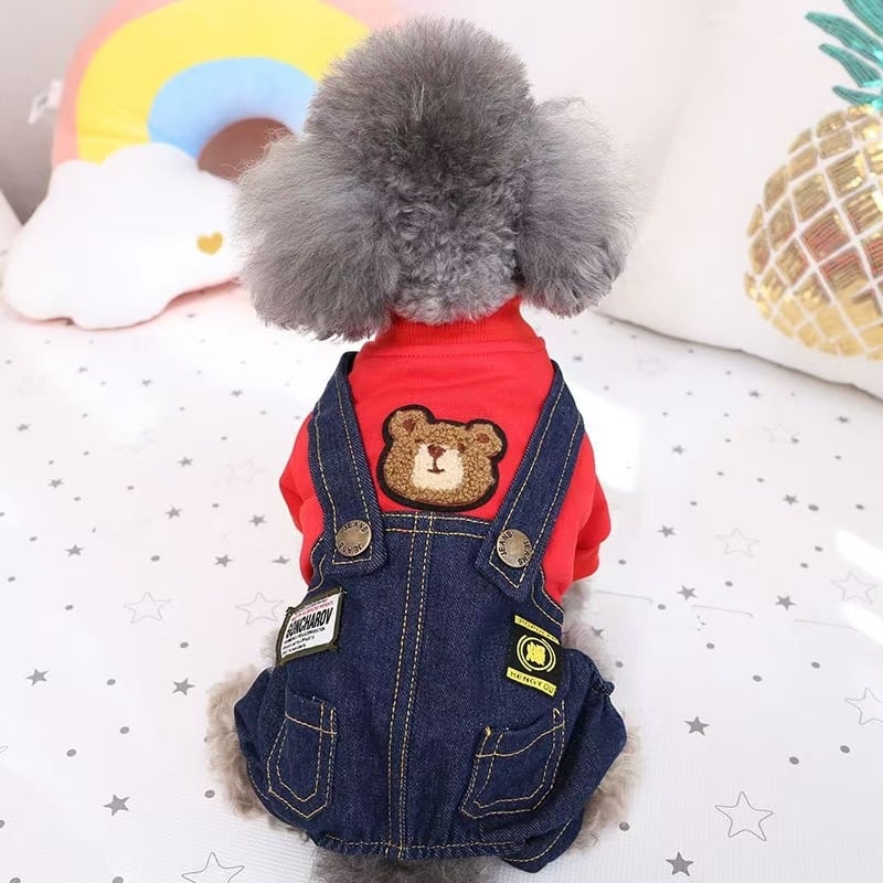 Salopetă din denim cu căptușeală din fleece pentru câini – căldură pentru rase mici