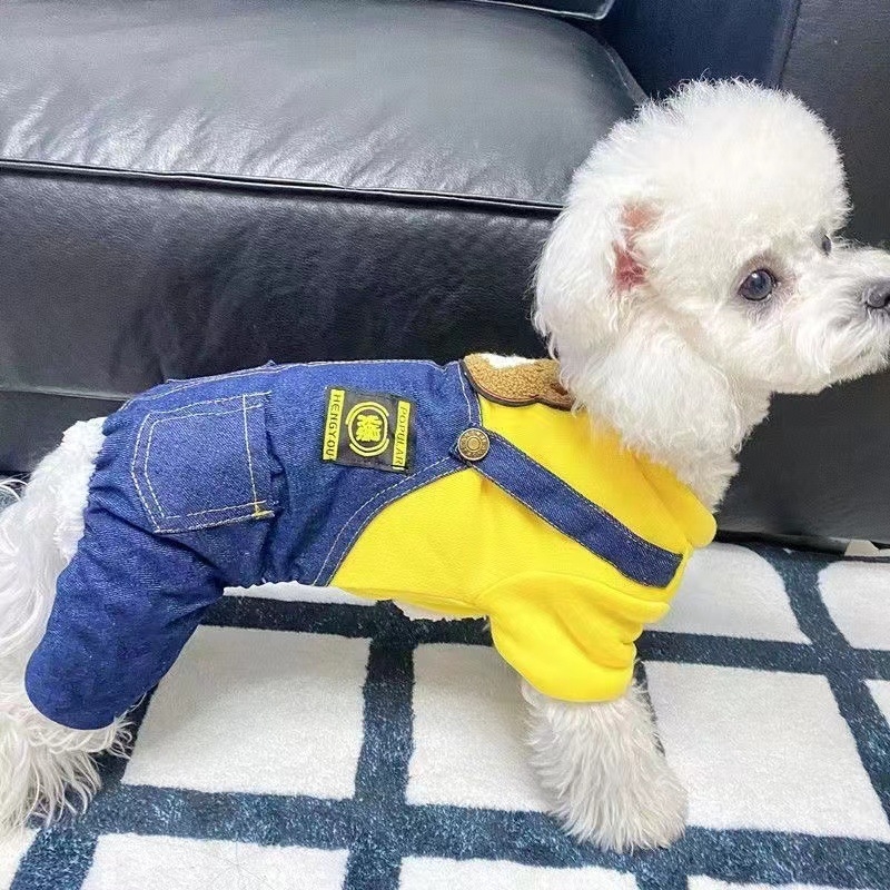 Salopetă din denim cu căptușeală din fleece pentru câini – căldură pentru rase mici