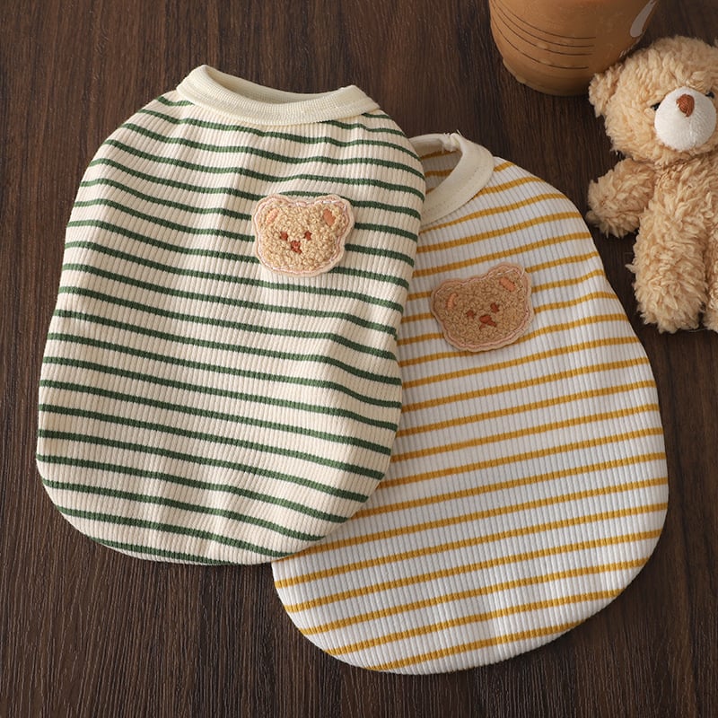 Vestă de vară ușoară pentru câini mici, fără mâneci, cu model ursuleț în dungi, tricou drăguț pentru pui