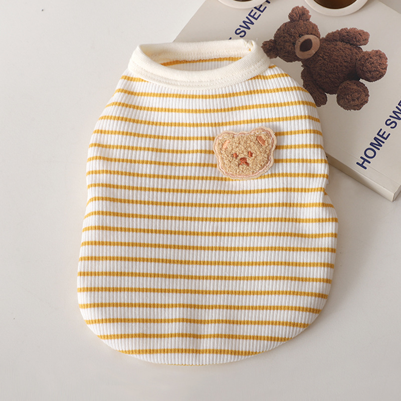 Vestă de vară ușoară pentru câini mici, fără mâneci, cu model ursuleț în dungi, tricou drăguț pentru pui