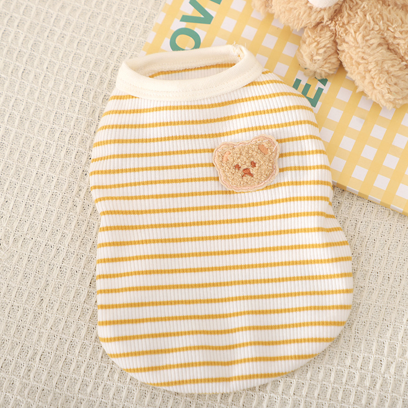 Vestă de vară ușoară pentru câini mici, fără mâneci, cu model ursuleț în dungi, tricou drăguț pentru pui