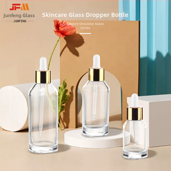 Sticluță din sticlă transparentă cu pipetă pentru esență cosmetică, design cu umăr înclinat, capacitate 30/50/100 ml