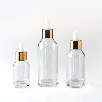 Sticluță din sticlă transparentă cu pipetă pentru esență cosmetică, design cu umăr înclinat, capacitate 30/50/100 ml