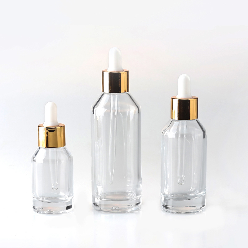 Sticluță din sticlă transparentă cu pipetă pentru esență cosmetică, design cu umăr înclinat, capacitate 30/50/100 ml