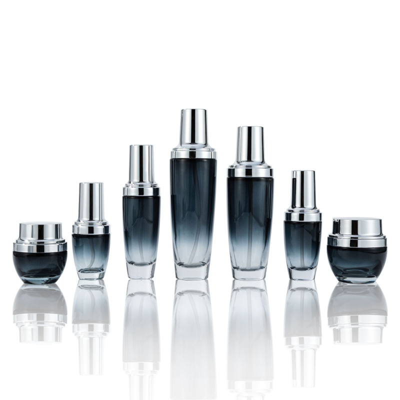 Sticlă de sticlă cosmetică personalizată de 30 ml — pentru ser, loțiune sau cremă, recipient negru mic cu pompă și duză spray